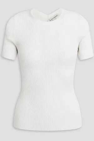 AUTUMN CASHMERE Oberteil aus Rippstrick mit Cut-outs - Weiß - S
