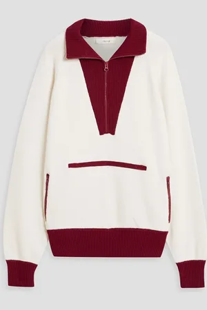 Frame Zweifarbiger Pullover aus einer Wollmischung mit halblangem Reißverschluss - Weiß - S