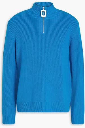 J.W.Anderson Pullover aus gerippter Wolle mit halblangem Reißverschluss - Blau - L