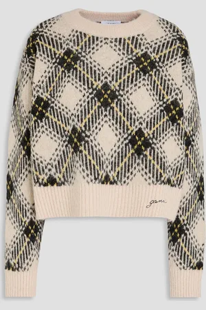 Ganni Pullover aus Jacquard-Strick mit Argyle-Muster - Weiß - XXS/XS