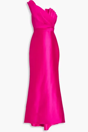 Badgley Mischka Robe aus Twill mit asymmetrischer Schulterpartie und Rüschen - Pink - US 8