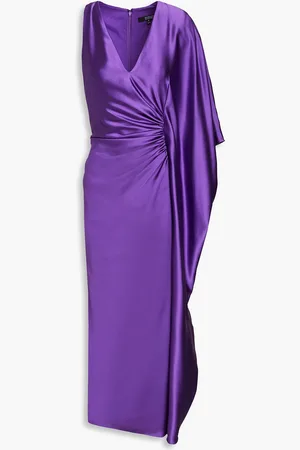 Badgley Mischka Asymmetrisches Midikleid aus glänzendem Crêpe mit Raffungen - - US 2