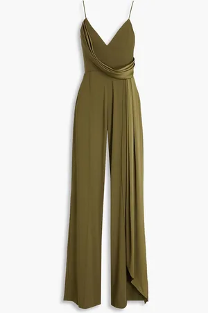 ALEX PERRY Drapierter Jumpsuit mit weitem Bein aus glänzendem Crêpe - Grün - UK 14