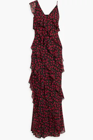 MIKAEL AGHAL Maxikleid aus Chiffon mit floralem Print und Rüschen - - US 6