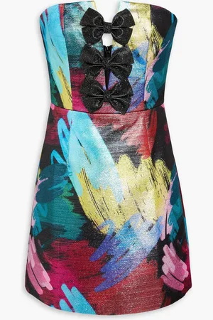 Rebecca Vallance Saint-Antoine bow-detailed metallic printed crepe mini dress - - UK 16