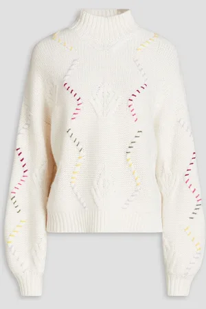 AUTUMN CASHMERE Gestrickter Rollkragenpullover mit Stickereien - Weiß - M