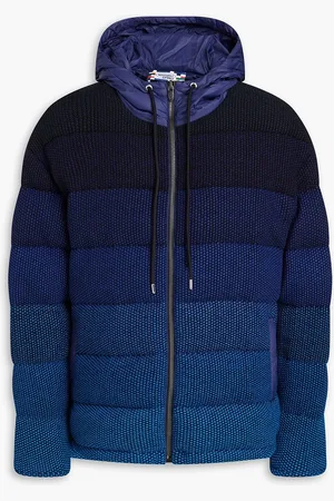 Missoni Daunenjacke aus gestepptem Bouclé-Strick mit Kapuze und Farbverlauf - Blau - XS