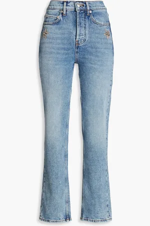 Maje Hoch sitzende Jeans mit geradem Bein und Kristallverzierung - Blau - FR 34
