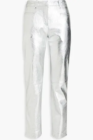 Muubaa Hose mit schmalem Bein aus Metallic-Leder in Knitteroptik - Metallic - UK 10