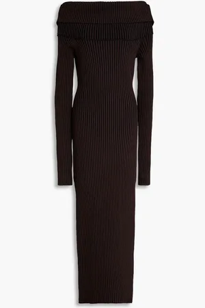 Nicholas Schulterfreies Maxikleid aus Rippstrick - Braun - M