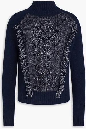 AUTUMN CASHMERE Pullover aus Pointelle-Strick mit Fransen - Blau - S