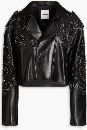 Sandro Cropped Bikerjacke aus Leder mit Verzierung - - FR 34