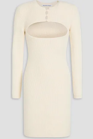 Alexander Wang Minikleid aus Bouclé-Strick aus einer gerippten Baumwollmischung mit Cut-outs - Weiß - M