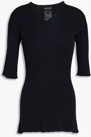 Giorgio Armani Oberteil aus einer gerippten Woll-Seiden-Kaschmirmischung - Blau - IT 48