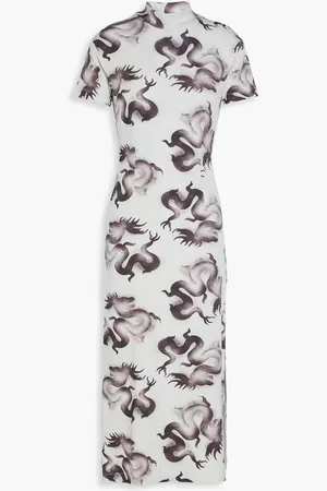 Acne Studios Bedrucktes Midikleid aus Strick mit Rollkragen in Metallic-Optik - Grau - XXS