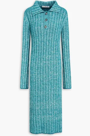 Acne Studios Geripptes Midikleid aus einer melierten Wollmischung - Blau - S