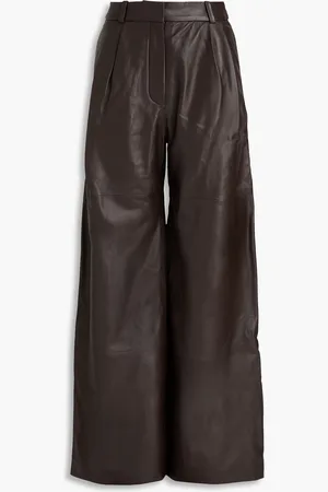 ZIMMERMANN Hose mit weitem Bein aus plissiertem Leder - Braun - 1