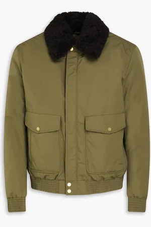 Dunhill Aviator Bomberjacke aus einer Baumwoll-Seidenmischung mit Shearling-Besatz - Grün - XL