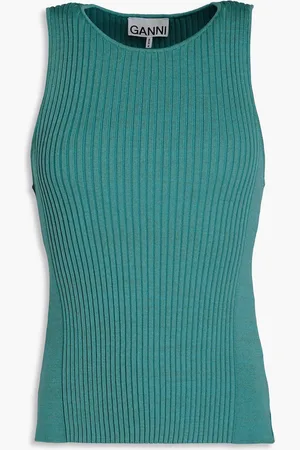 Ganni Meliertes Tanktop aus Rippstrick - Blau - XL