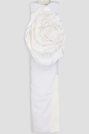 HUISHAN ZHANG Aphrodite Maxikleid aus Moiré aus einer Baumwollmischung mit floralen Applikationen - Weiß - UK 12