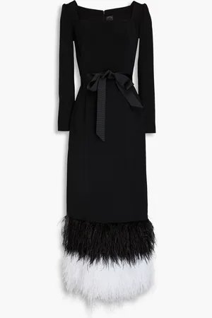 HUISHAN ZHANG Midikleid aus Crêpe mit Federn - - UK 16