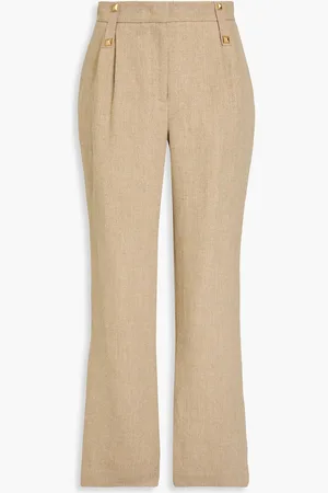 Alberta Ferretti Hose mit geradem Bein aus Leinen mit Falten und Nieten - Neutral - IT 42