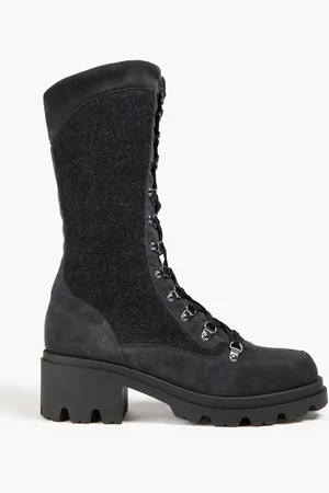 Emporio Armani Combat Boots aus Veloursleder und gebürstetem Filz - Grau - EU 35