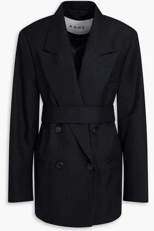 Rohe Doppelreihiger Blazer aus Woll-Twill mit Nadelstreifen - Blau - DE 38