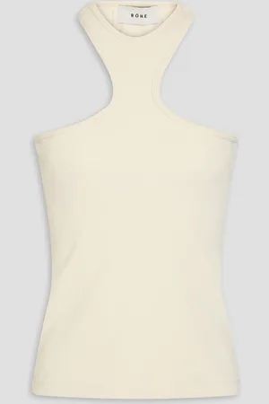 Rohe Geripptes Tanktop aus Stretch-Baumwoll-Jersey - Weiß - DE 42