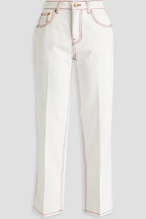 Tory Burch Hoch sitzende Jeans mit geradem Bein und Stickereien - Weiß - 27