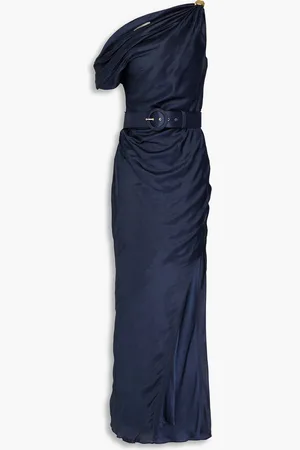 Nicholas Maxikleid aus Satin mit asymmetrischer Schulterpartie - Blau - US 2