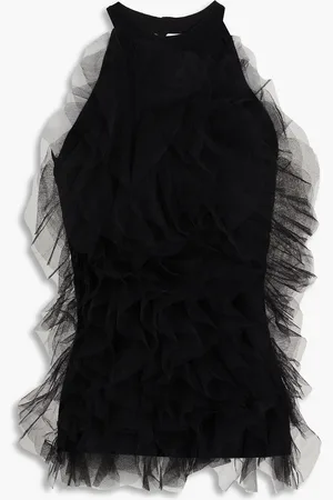 AUTUMN CASHMERE Oberteil aus Stretch-Strick mit Rüschen und Tüllbesatz - - S