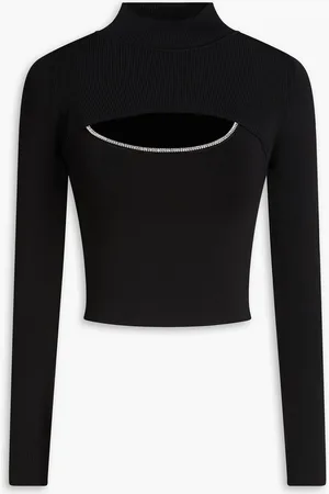 ALICE+OLIVIA Alice Olivia - Orion Set aus Tanktop und Bolerojäckchen aus Rippstrick mit Kristallverzierung - - L