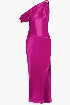 Nicholas Maxikleid aus Satin mit asymmetrischer Schulterpartie - Lila - US 6