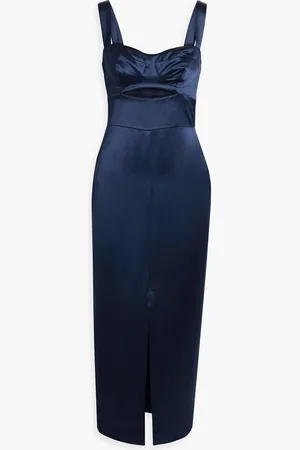 Nicholas Midikleid aus Satin mit Cut-outs - Blau - US 4