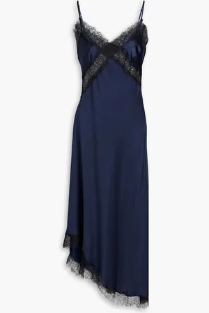 Nicholas Midikleid aus Satin aus einer Seidenmischung mit Spitzenbesatz - Blau - US 6