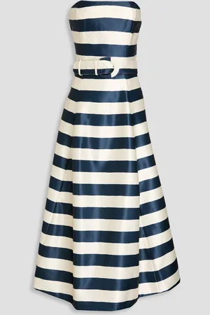Nicholas Trägerloses Midikleid aus Satin mit Streifen - Weiß - US 6
