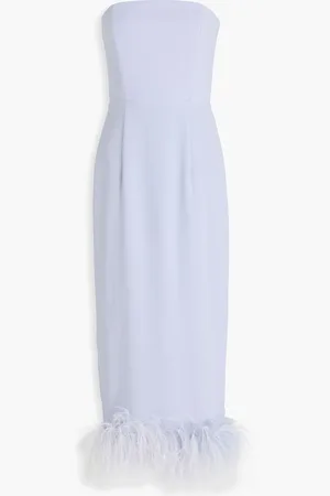 16Arlington Minelli trägerloses Midikleid aus Crêpe mit Federn - Lila - UK 14