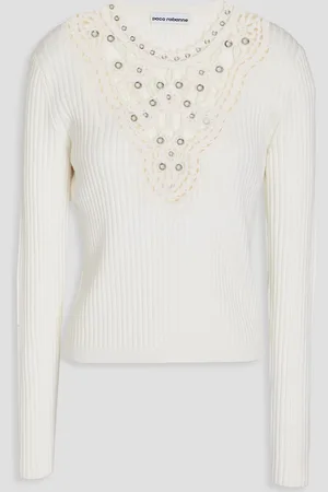 Paco rabanne Gerippter Pullover aus einer Wollmischung mit Häkelbesatz - Weiß - L