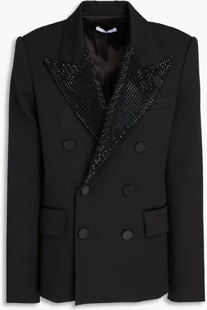 AREA Doppelreihiger Blazer aus Twill aus einer Wollmischung mit Kristallverzierung - - US 6