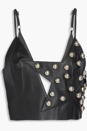 AREA Cropped Oberteil aus Leder mit Nieten - - US 8