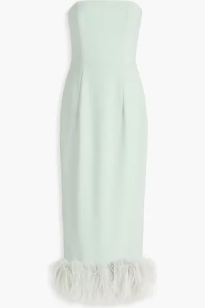 16Arlington Minelli trägerloses Midikleid aus Crêpe mit Federn - Grün - UK 12