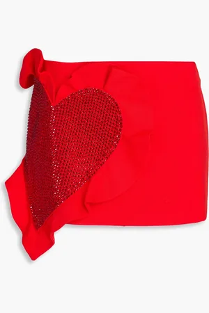 AREA Minirock aus Woll-Twill mit Kristallverzierung und Rüschen - - US 10