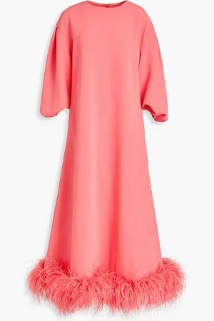 HUISHAN ZHANG Maxikleid aus Crêpe mit Federbesatz - Orange - UK 10