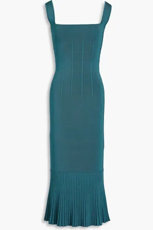 GALVAN Midikleid aus Stretch-Strick mit Falten - Blau - XL