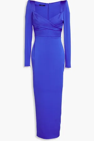 ALEX PERRY Linden Midikleid aus glänzendem Crêpe mit Wickeleffekt - Blau - UK 8