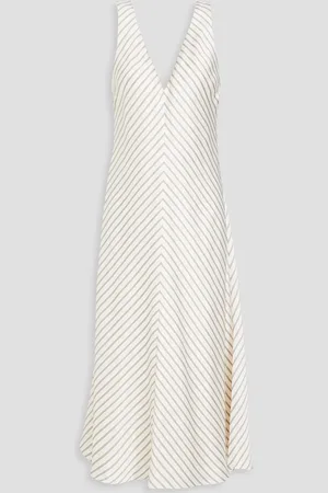 Frame Savannah Midikleid aus Satin mit Streifen - Weiß - S