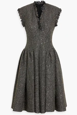 HUISHAN ZHANG Verziertes Kleid aus Metallic-Tweed mit Falten - - UK 6