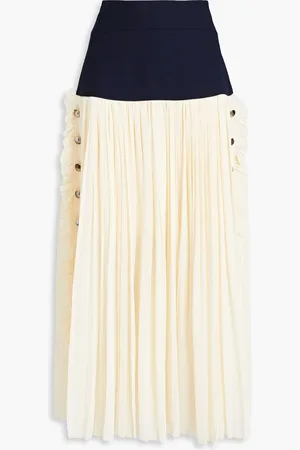 Chloé Plissierter Maxirock aus Seiden-Georgette mit Twill-Einsatz - Weiß - FR 34