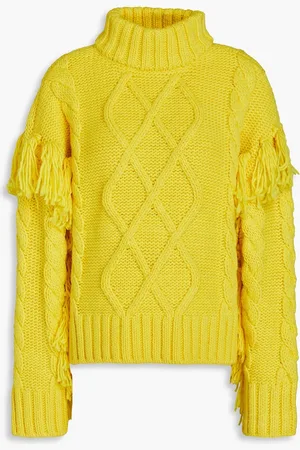 Goldbergh Rollkragenpullover mit Zopfstrickmuster und Fransen - - XL